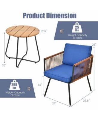 3 Pieces Patio Bistro Furniture Set with Armrest and Soft Cushions