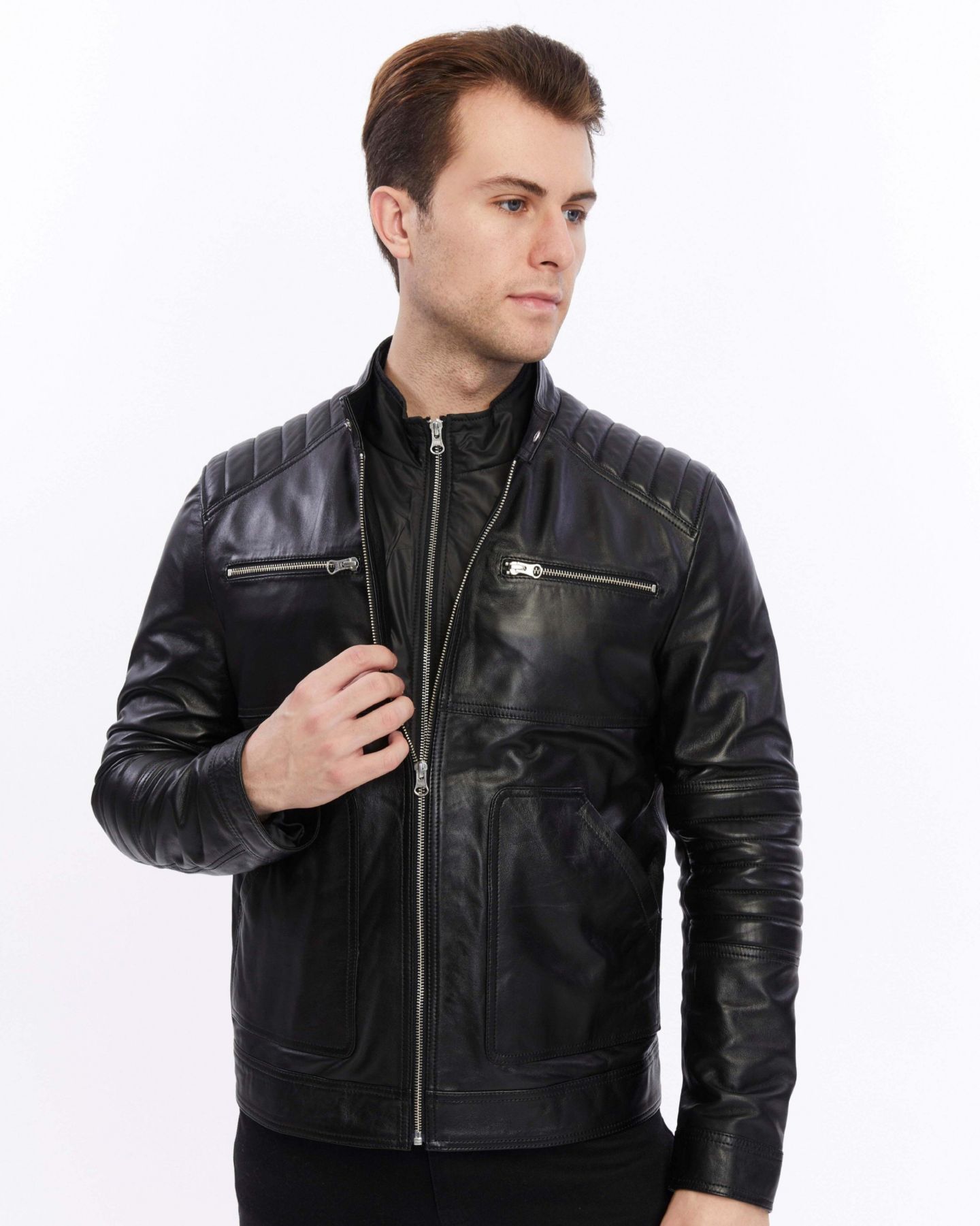 Мужская куртка Furniq UK Henry Leather, цвет: Чёрный — фото 7