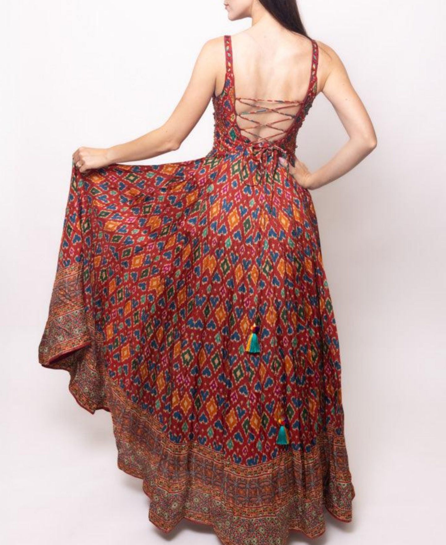 Женское платье RAAS Red Patola Print Gown with Embellishment on Torso, цвет: Красный — фото 3