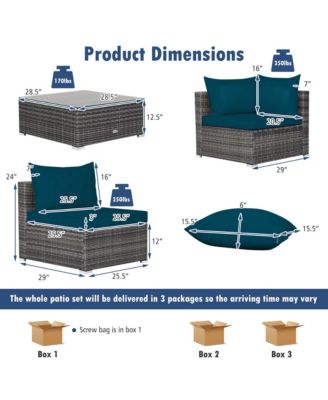 7PCS Patio Rattan Furniture Set Sectional Sofa Cushioned Garden Peacock