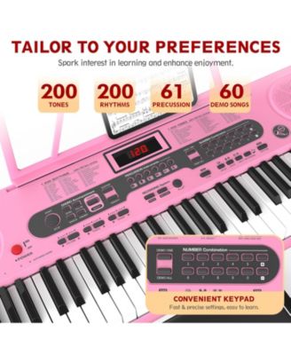 61-Key Pink Electric Keyboard Piano for Beginners with Stand, Bench, Microphone, Headphones, Dual Speakers & Teaching Modes