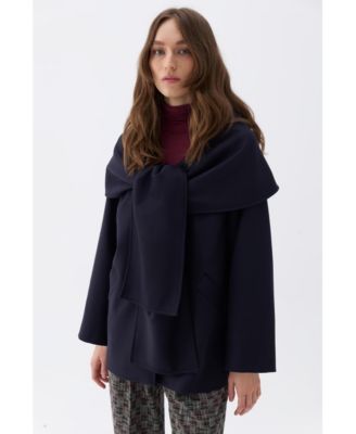 Women's Draped Coat with Front Tie Detail