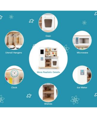 Wooden Kids Pretend Kitchen Playset with Cooking Utensils, Lights, and Sounds