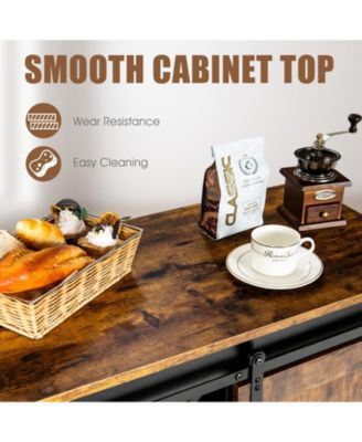 32" Barn Door, 3-Tier Shelves, Detachable Wine Rack, Industrial Style Farmhouse Sideboard Cabinet