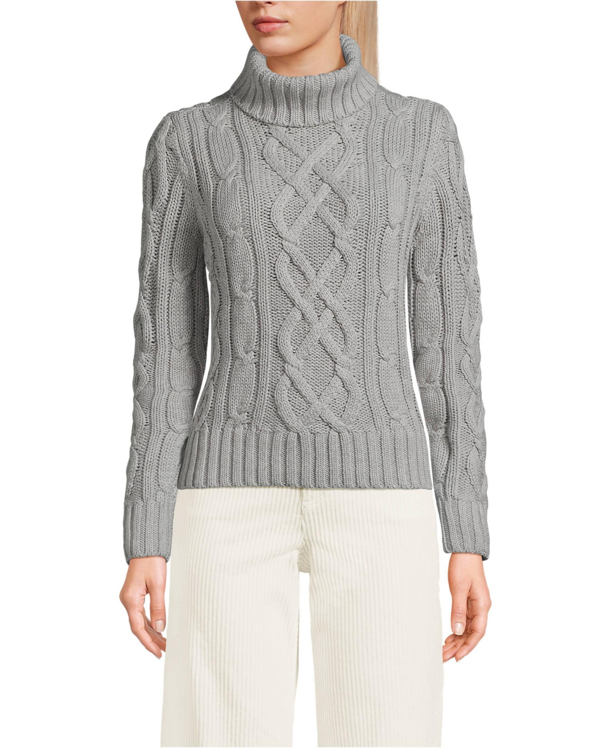 Lands' End Women's Drifter Cable Turtleneck Sweater