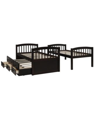 Twin Bunk Bed with Ladder, Rail, Trundle and Drawers