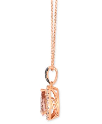 Peach Morganite (1-1/10 ct. t.w.), Nude Diamond (1/4 ct. t.w.) & Chocolate Diamond (1/20 ct. t.w.) Pendant 20" Adjustable Necklace in 14k Strawberry Gold