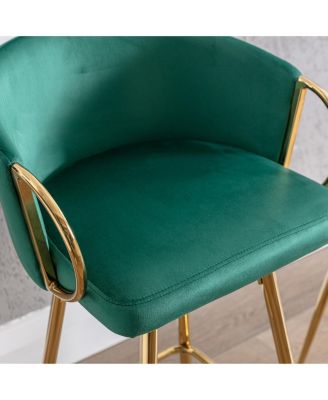 Set of 2 Green Velvet Bar Stools with Chrome Base