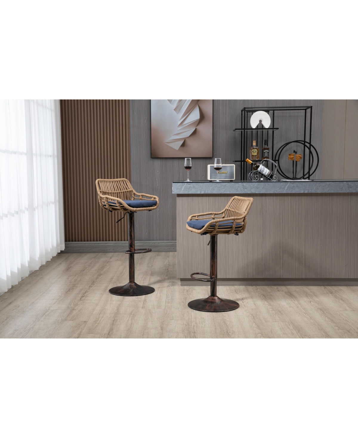 Streamdale Furniture Swivel Bar Stools Set Of Adjustable Counter Height Chairs With Footrest For Kitchen, Dining