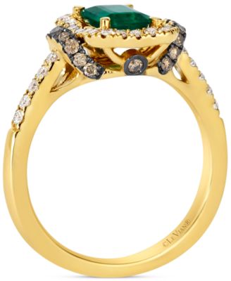 Emerald (3/4 ct. t.w.), Chocolate Diamond (1/5 ct. t.w.) & Nude Diamond (1/4 ct. t.w.) Ring in 14k Honey Gold