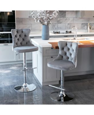 (Set of 2) Velvet Swivel Bar Stools