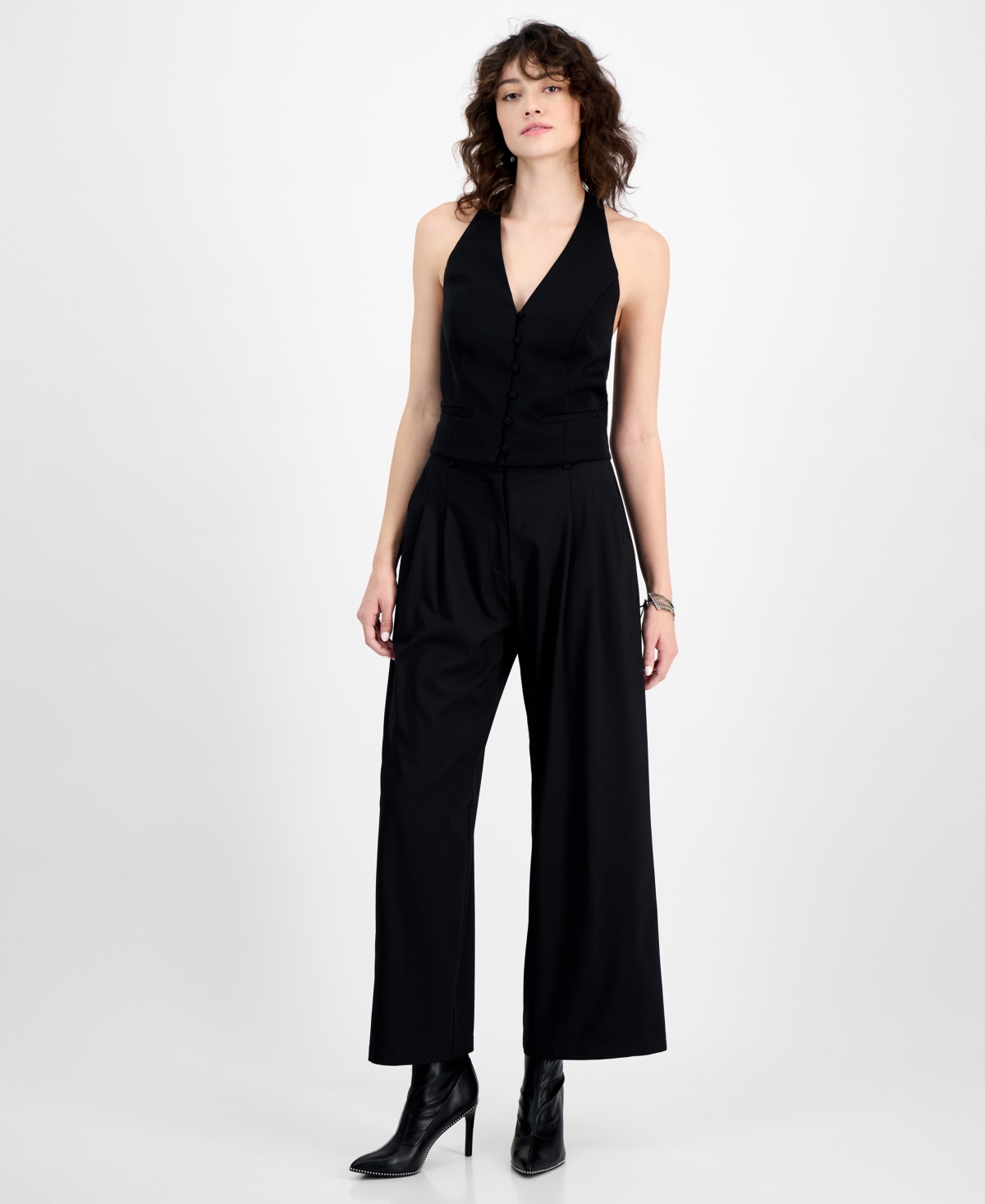 BAR III WOMEN'S HALTER BUTTON-FRONT VEST TOP, EXCLUSIVELY AT MACY'S 