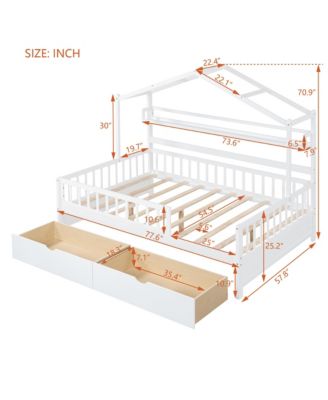 Streamdale Kids' White Wooden House Bed with Drawers and Shelf