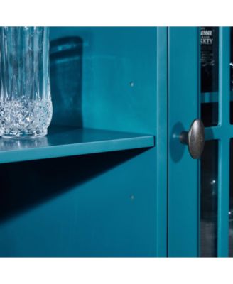  Teal Sideboard Buffet Table with 2 Doors, Adjustable Shelves