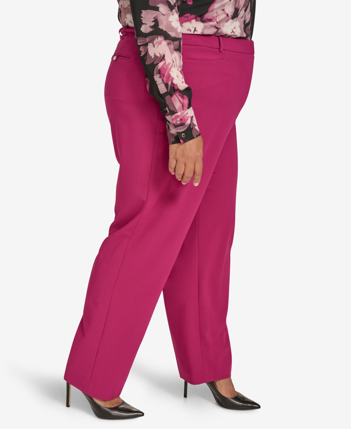 Shop Calvin Klein Plus Size Mid-rise Straight-leg Pants In Mulberry