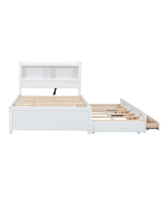 Streamdale Full Size Platform Bed With Trundle, Drawers And USB Plugs, White
