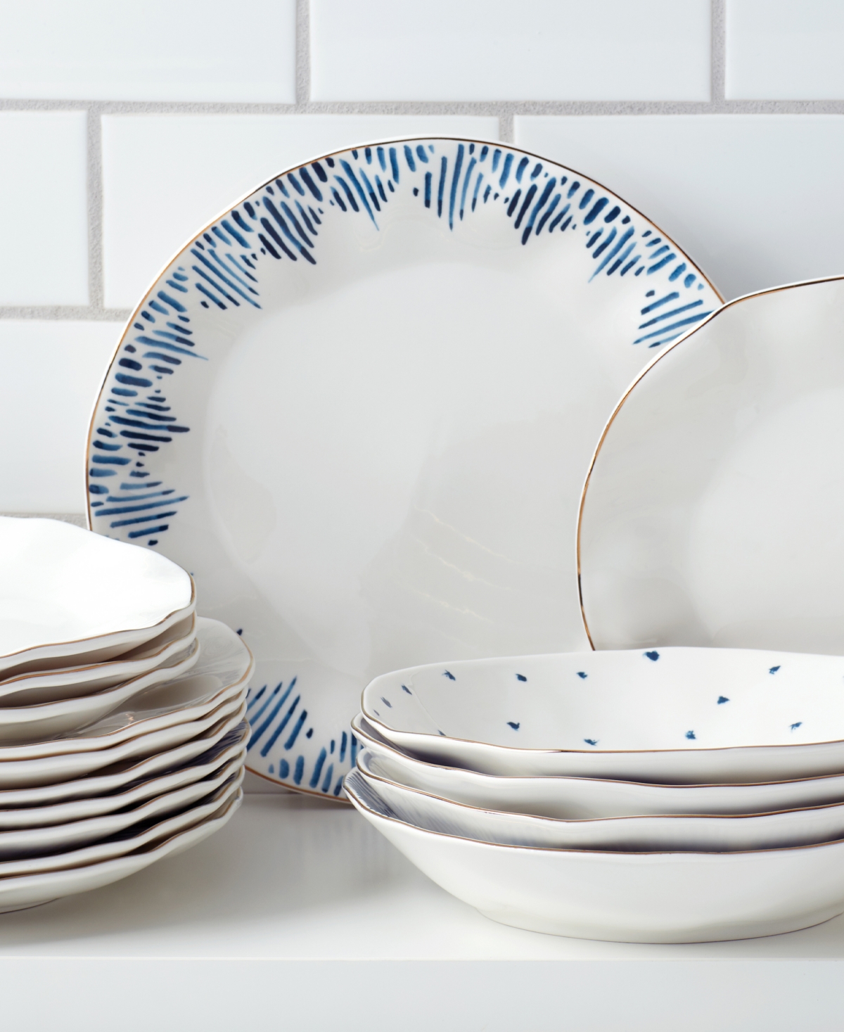 Lenox Bay Assorted Dinner Bowls, Set of 4 - Blue and White