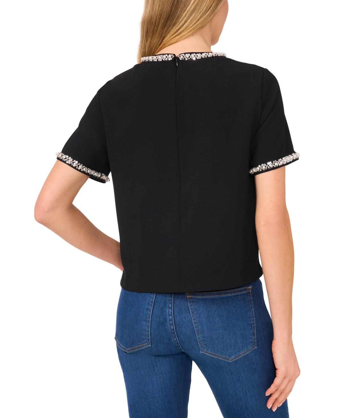 CeCe Women's Embellished Keyhole-Cutout Short-Sleeve Top