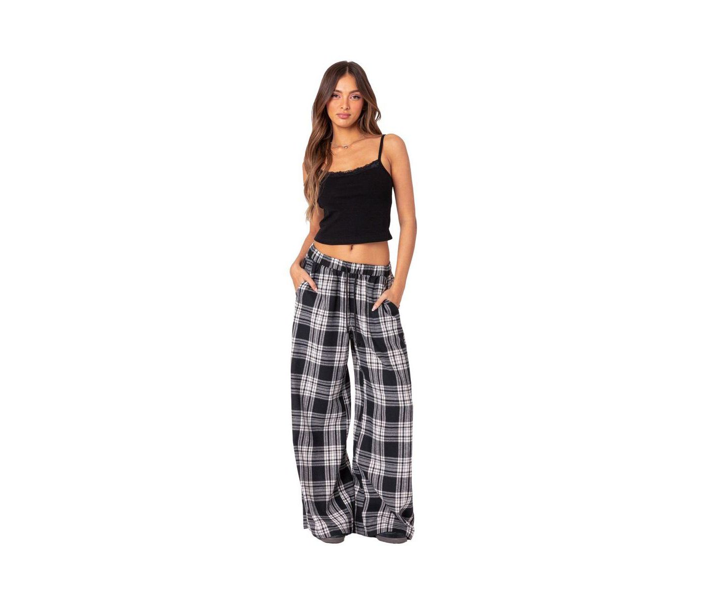 Женские брюки Edikted Lounge Around plaid wide leg, цвет: Чёрный белый — фото 5