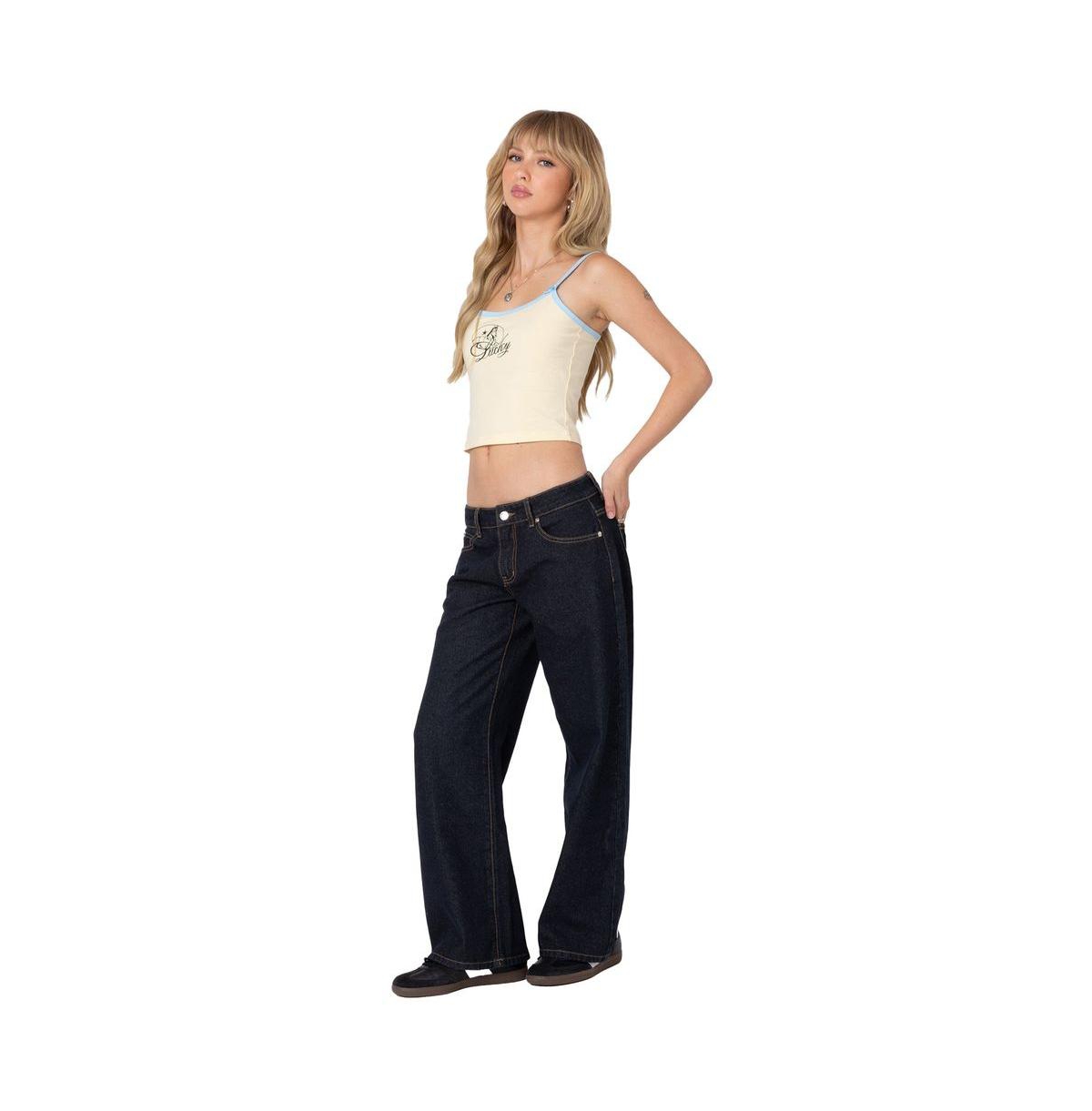 Edikted Women's Raelynn washed low rise jeans - Indigo-blue-raw-washed