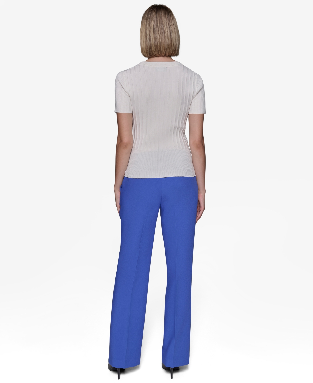 Karl Lagerfeld Paris Women's Ribbed Short-Sleeve Sweater