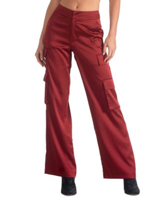 Elan - Women's Satin Wide-Leg Cargo Pants