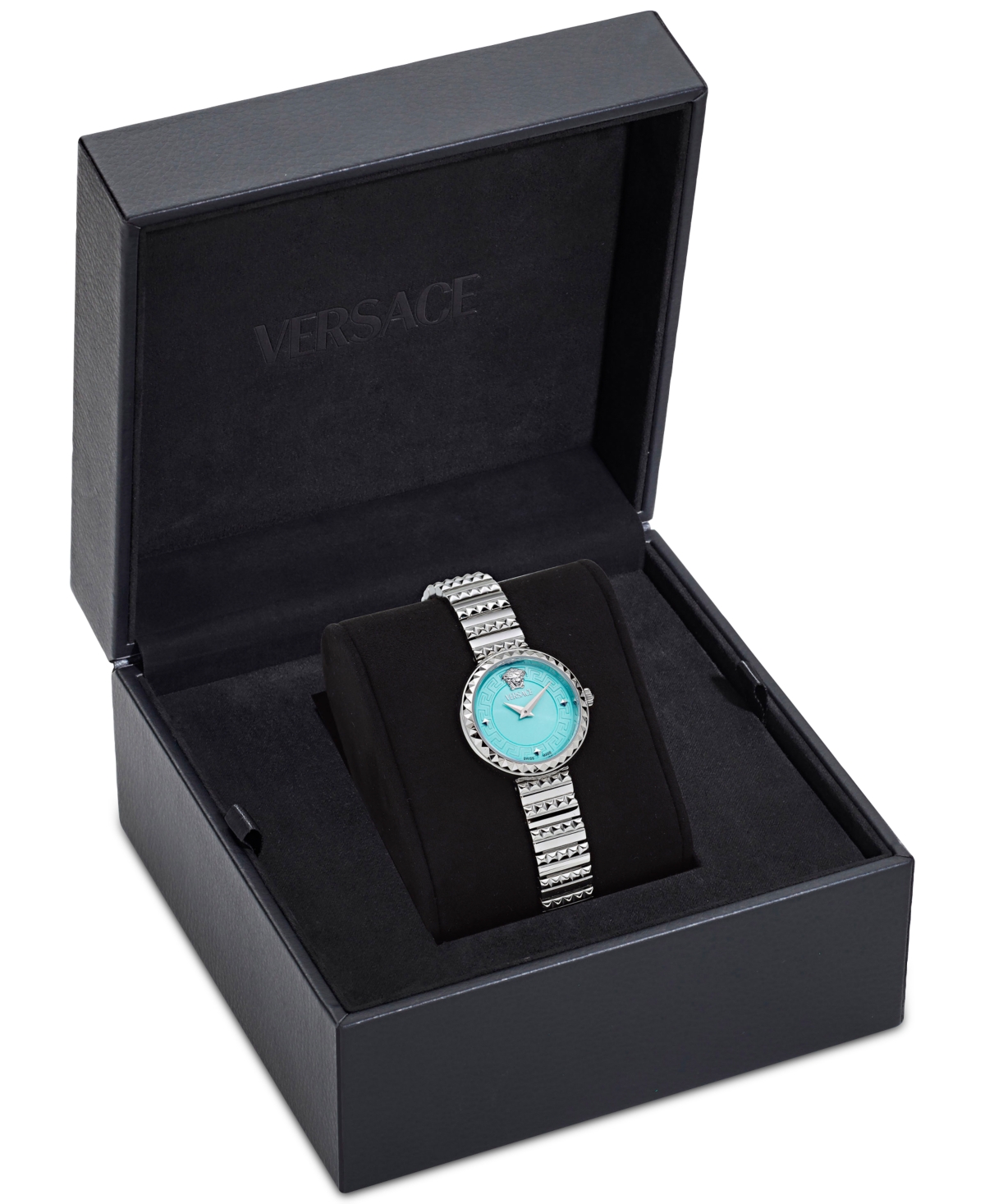 Versace Women's Swiss Greca Goddess Stainless Steel Studded Bracelet Watch 28mm In Stainless
