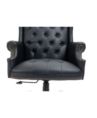 Pneumatic height adjustable office chair with plush leather