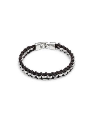 Sterling Silver Leather Hinge Clasp Bracelet