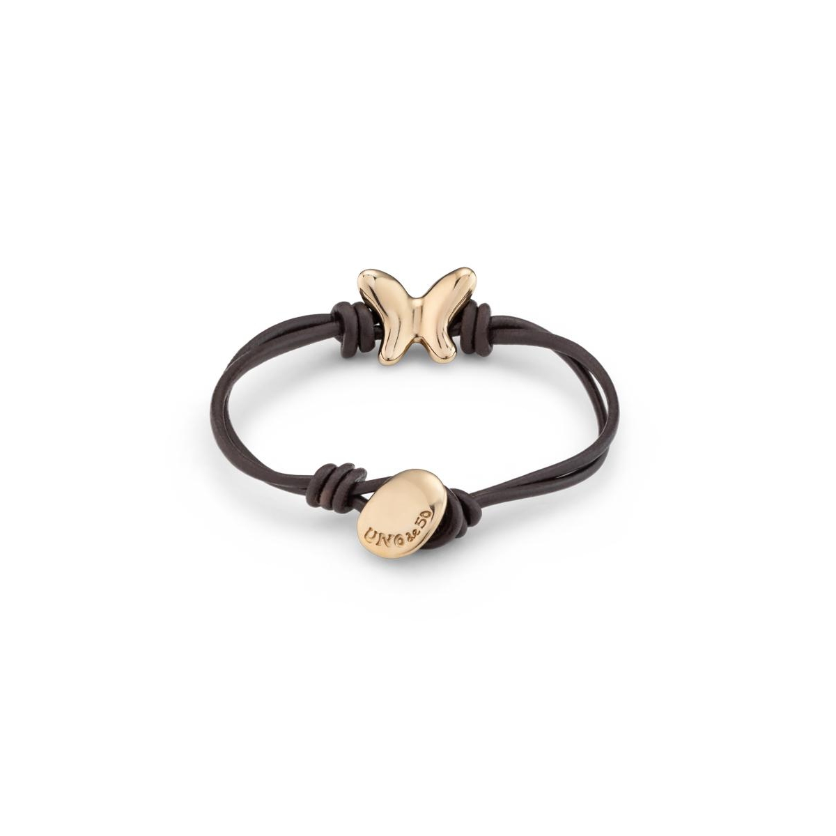 Unode50 18k Gold Plated Metal Two Leather Straps Bracelet In Gold