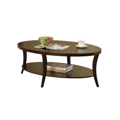 Espresso Oval Coffee Table with Shelf