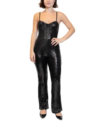 Almost Famous Crave Fame Juniors' Bustier Flare-Leg Sequin
