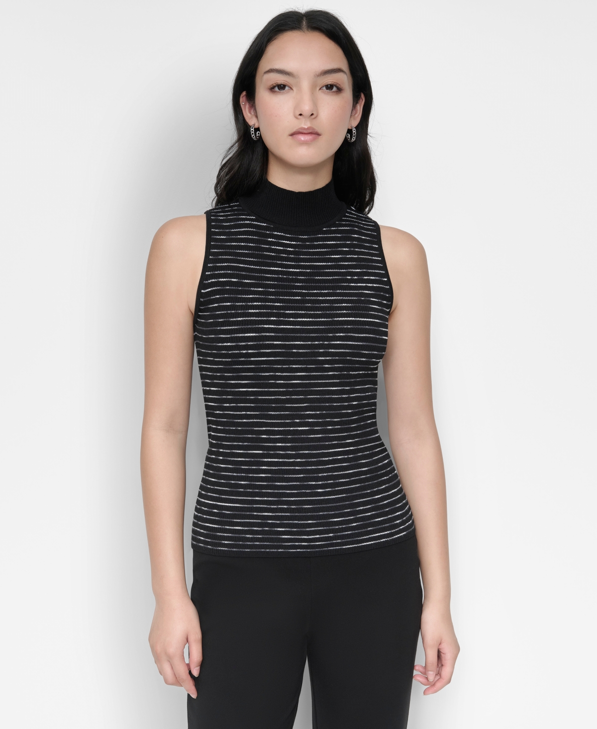 Dkny Space Dye Stripe Mock Neck Sweater In Blk,space