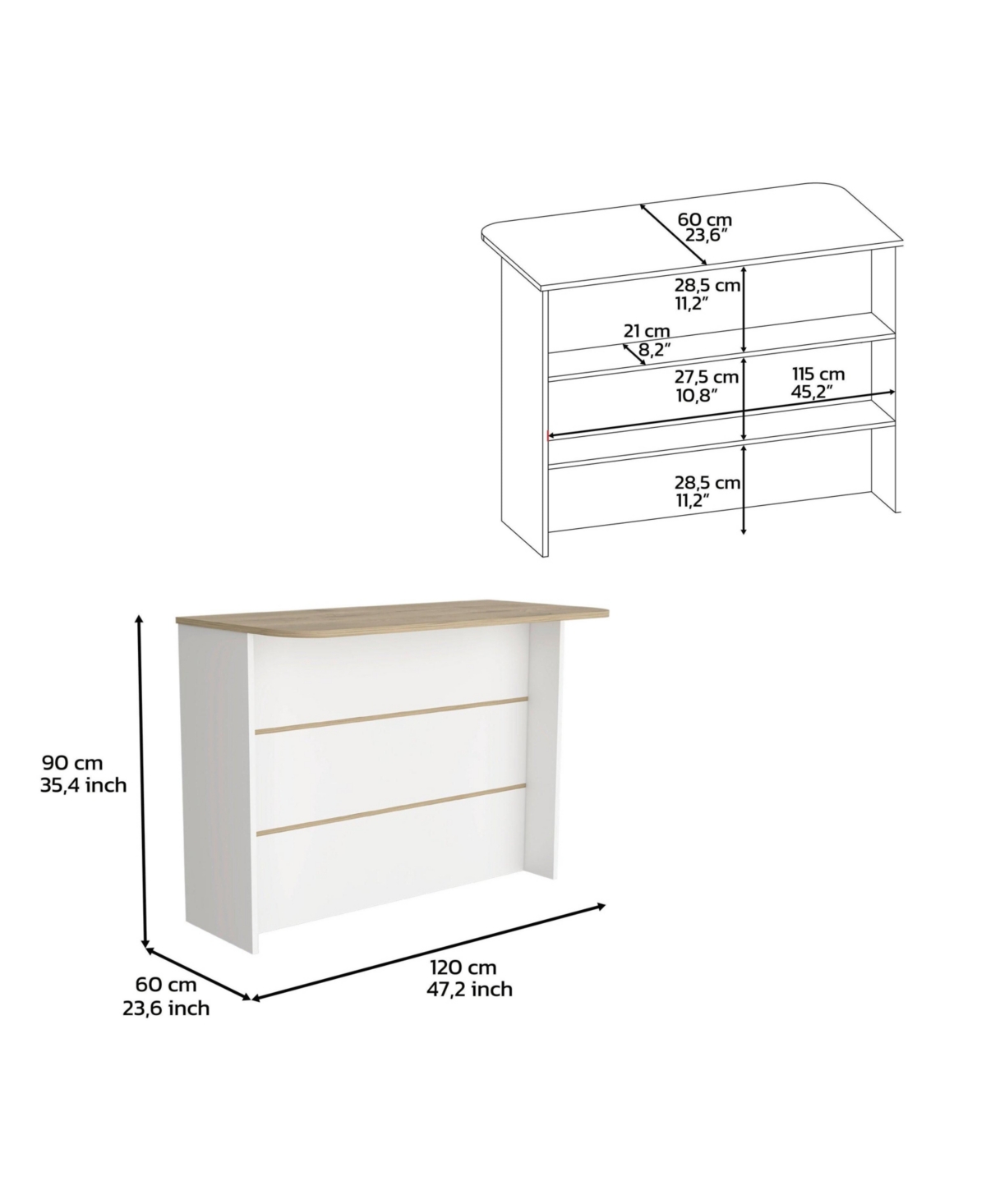 Depot E-Shop Britton kitchen Island with Two-Tier Storage Shelf and Ample Workstation,/ Light Pine -/ light pine