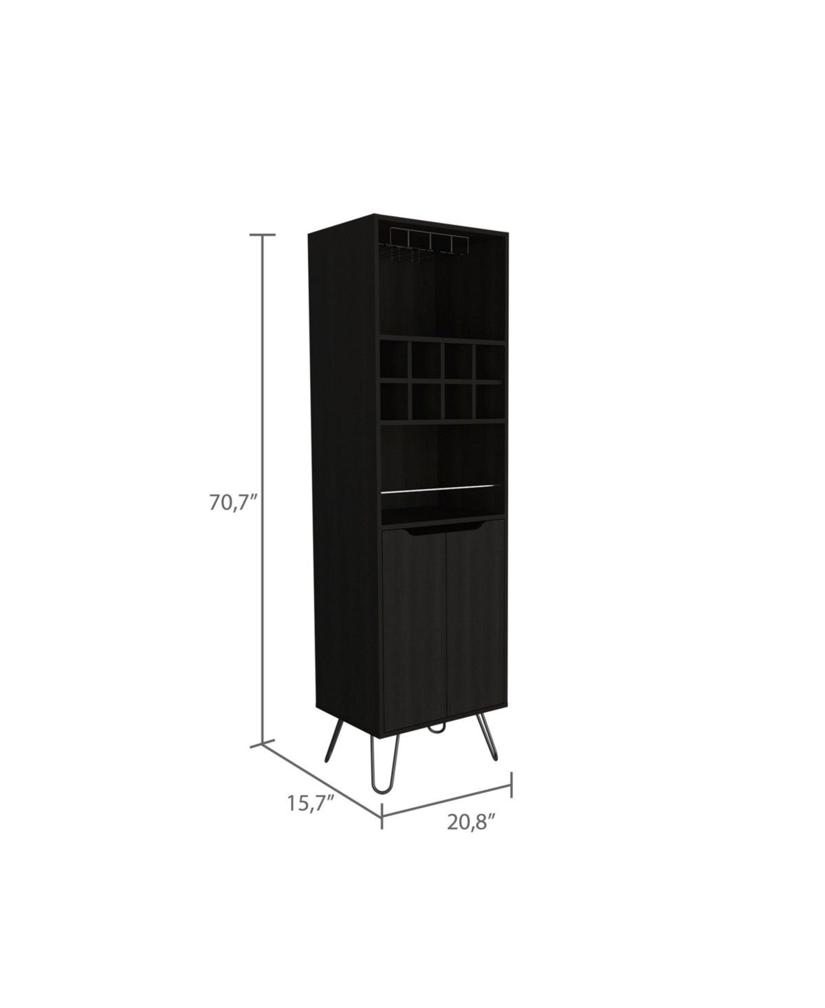 Depot E-Shop Zamna H Bar Double Door Cabinet, Eight Built-in Wine Rack, Four Legs, Four Shelves,- Black