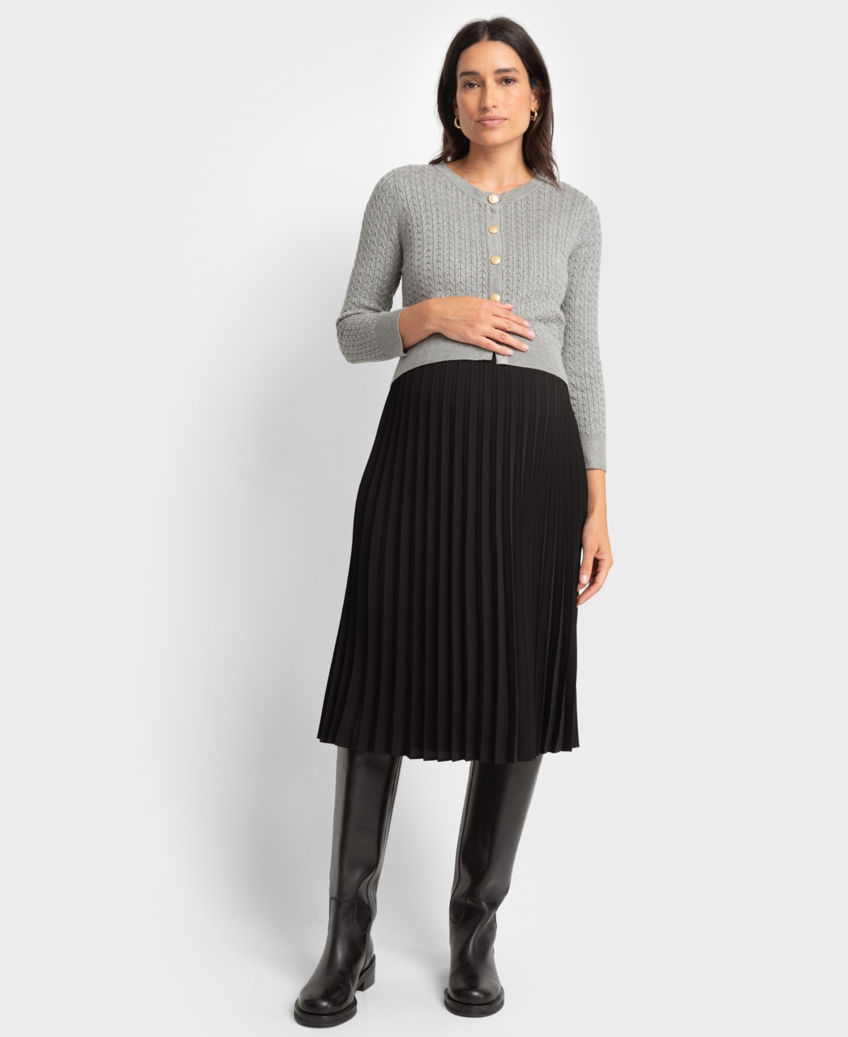 SERAPHINE WOMEN'S PLEATED MATERNITY NURSING DRESS WITH CARDIGAN TOPPER 