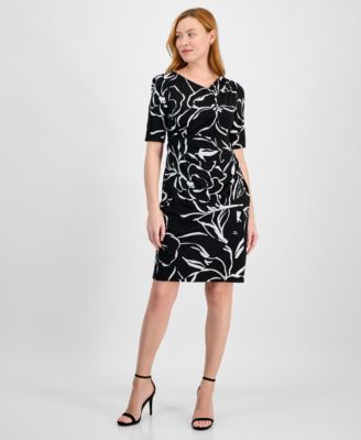 Connected - Petite Printed Pleat-Detailed Dress