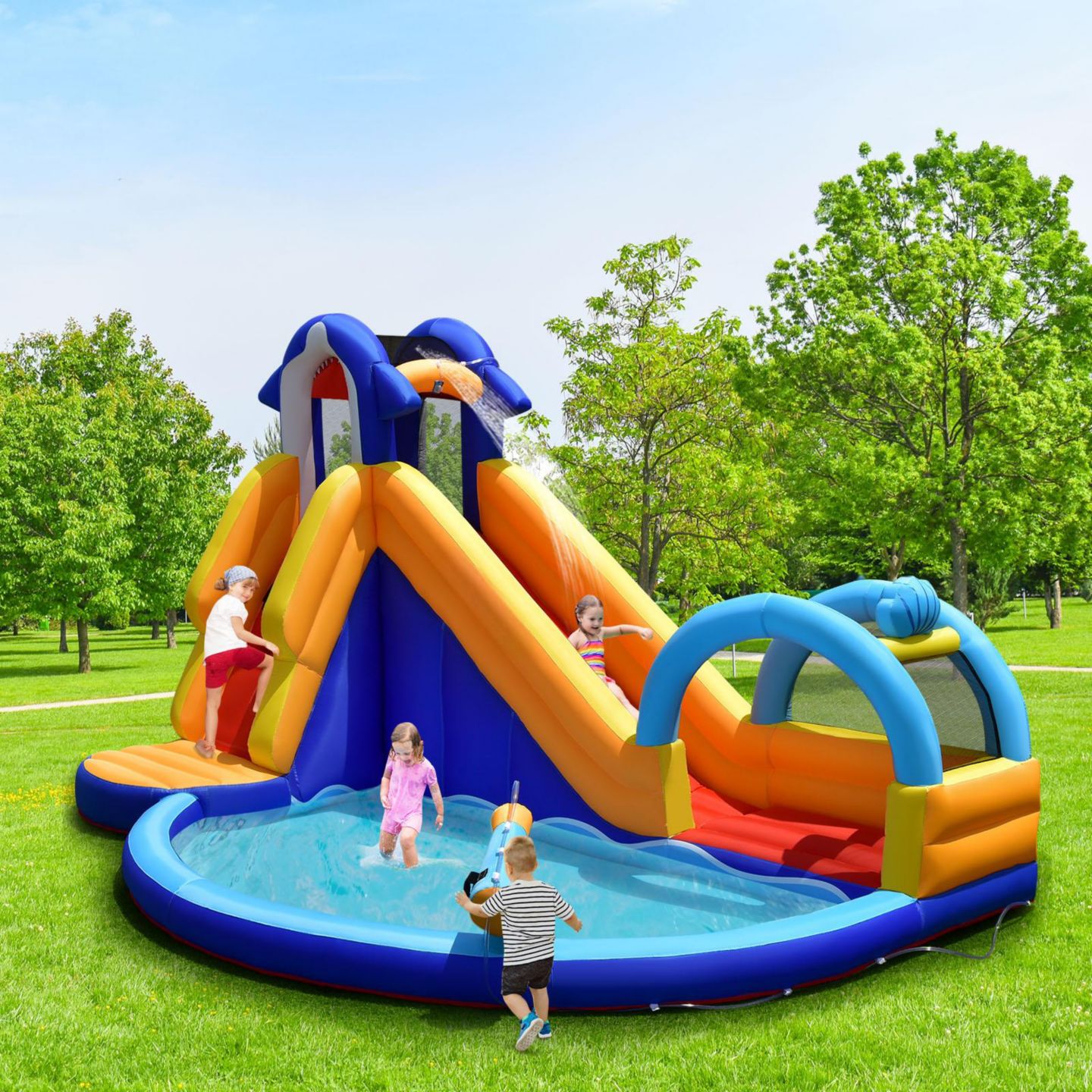 Детская игрушка GOUUN Shark-Themed Water Park Inflatable Bounce House with Slide and Splash Pool, For up to 4 Kids, Ages 3+ — фото 9