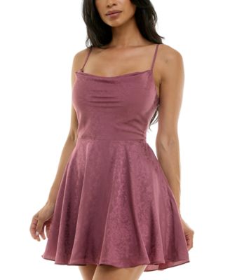 Juniors' Satin Lace-Up Fit & Flare Dress