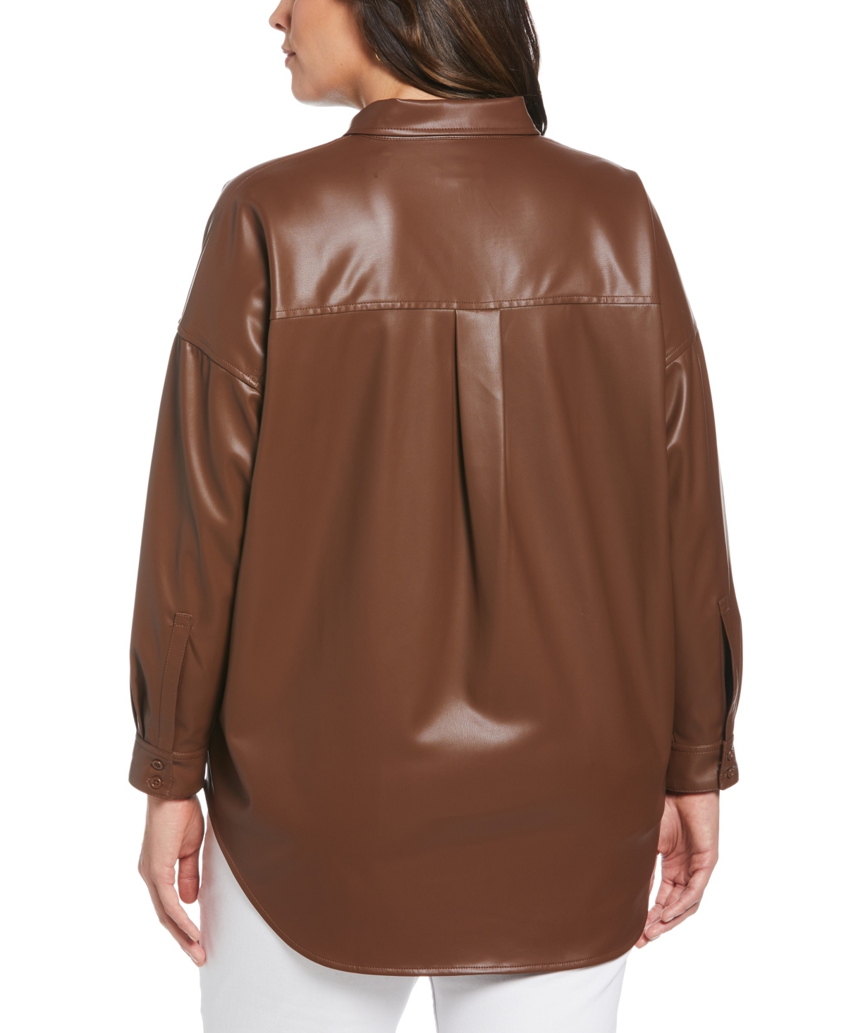 Ella Rafaella Plus Size Faux Leather Popover Long Sleeve Top