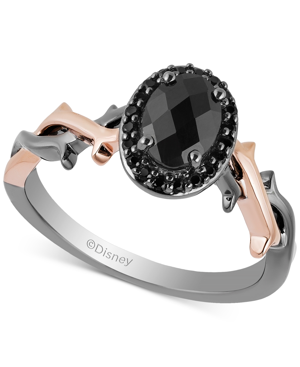 Onyx & Black Diamond (1/10 ct. t.w.) Maleficent Halo Ring in Black Rhodium-Plated Sterling Silver & 14k Rose Gold-Plate - Black