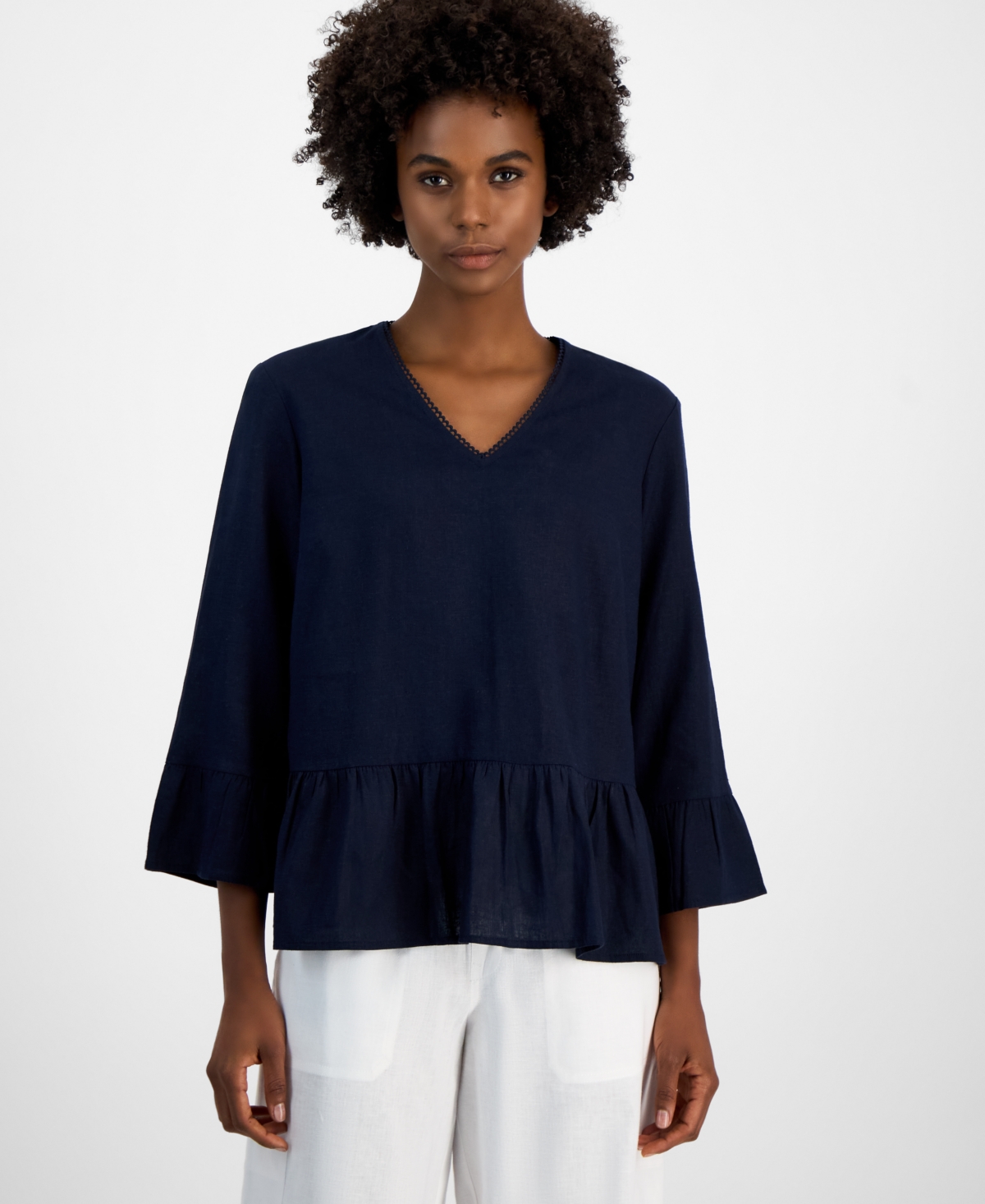 NAUTICA JEANS WOMEN'S V-NECK 3/4-SLEEVE PEPLUM TOP 