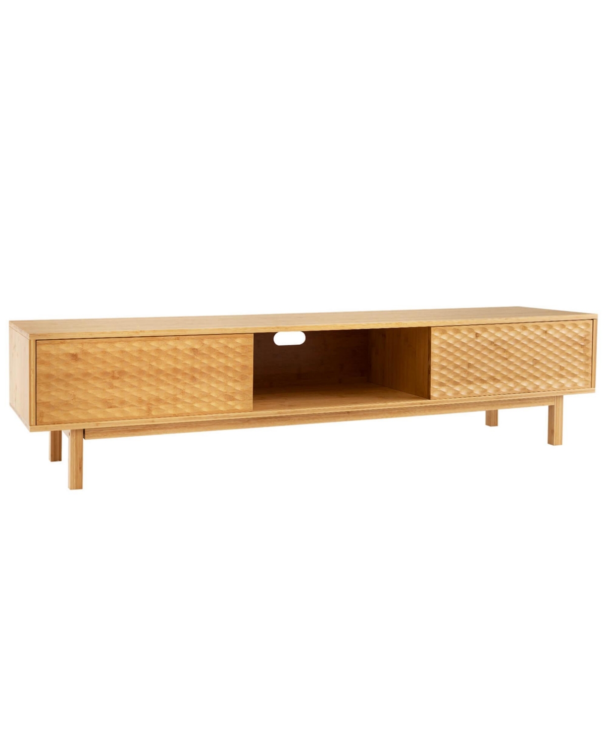 Costway Bamboo Tv Stand with 3 Storage Cubes Sliding Doors Mid Century Storage Cabinet