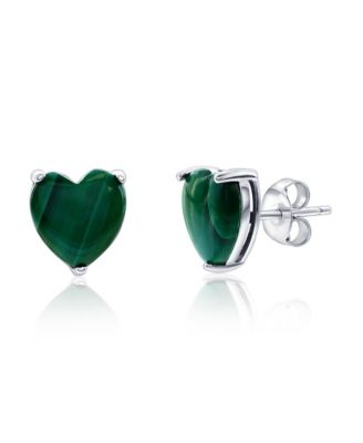Caribbean Treasures Sterling Silver 3-Prong Heart Stud Earrings Available in Larimar Lapis Malachite or Kyanite - Malachite 66$