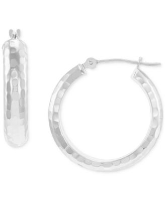 Macy's - Small Polished Hammered Tube Hoop Earrings in 14k White Gold, 0.82"