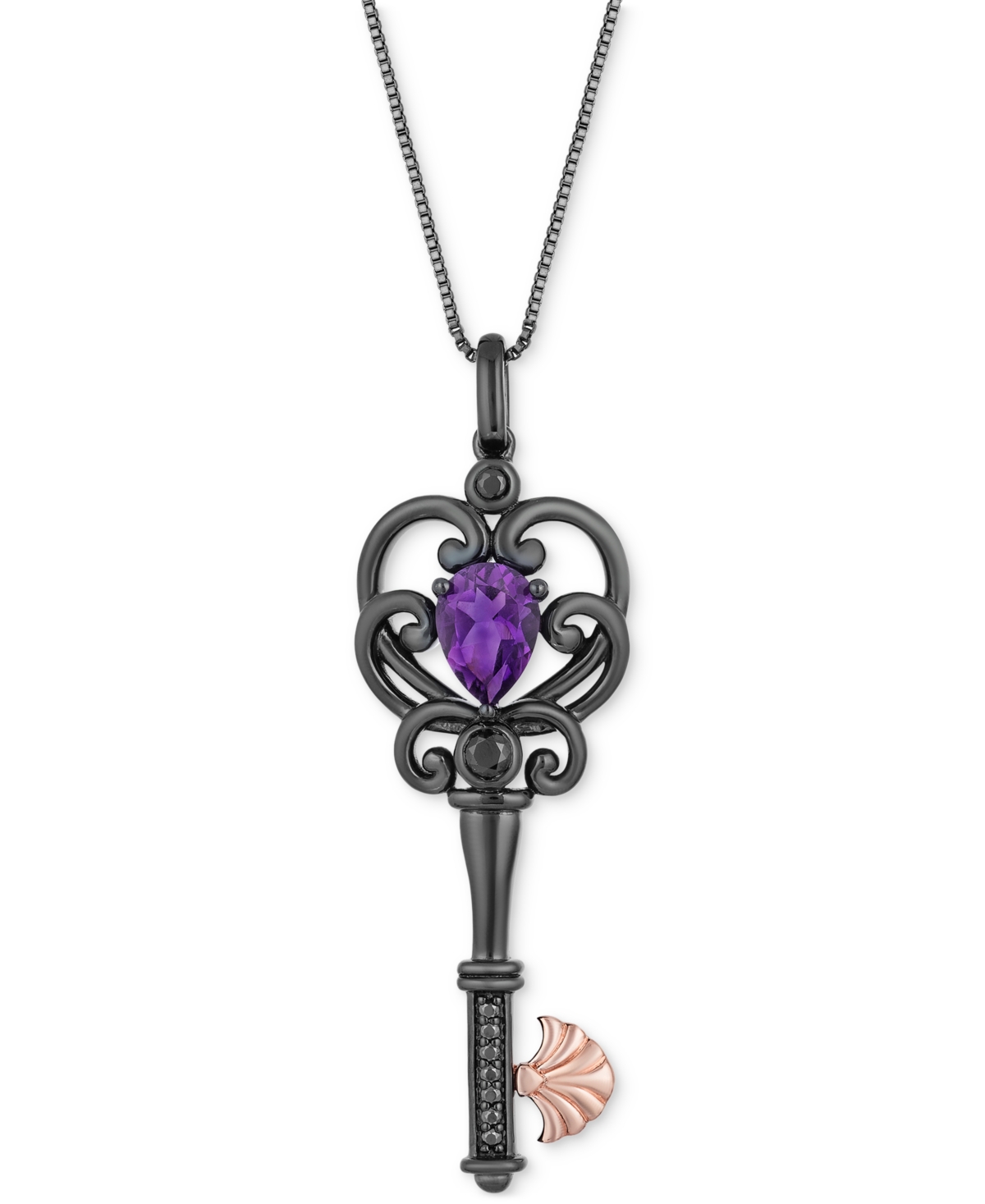 Amethyst (3/4 ct. t.w.) & Black Diamond (1/10 ct. t.w.) Ursula Key Pendant Necklace in Black Rhodium & 14k Rose Gold-Plated Ste