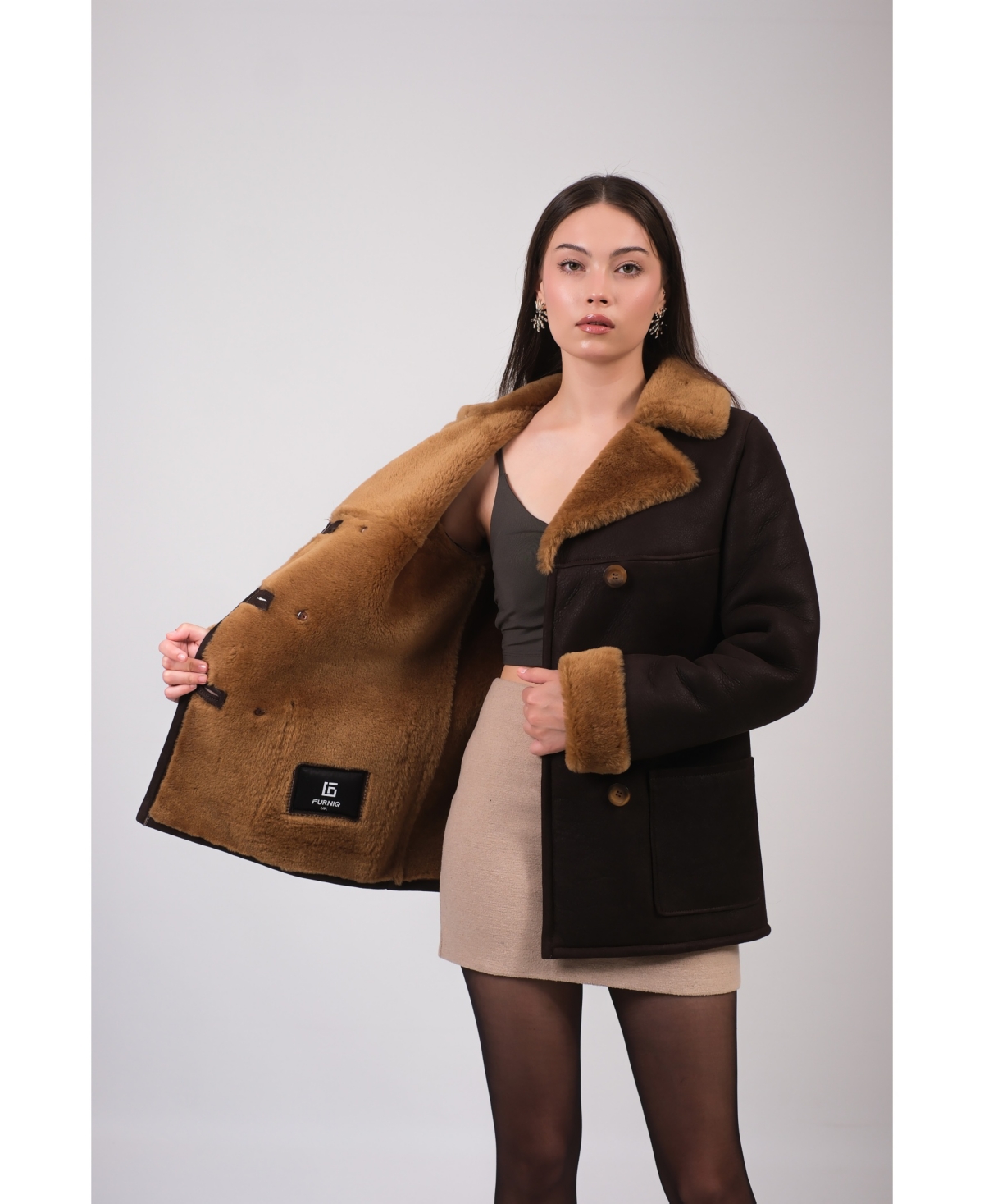 Furniq Uk Women's Leather Sheepskin Coat, Created for Macy's - Brown