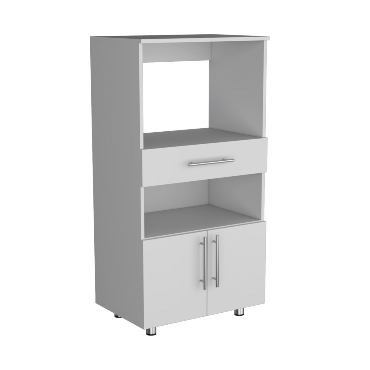 Depot E-Shop Wales Kitchen Pantry H, Two Open Storage Shelves, One for Microwave, Two Doors, Four Legs
