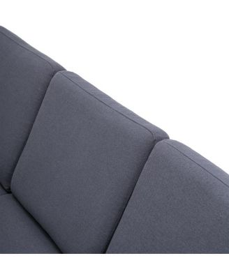 Dark Grey Modular Sofa, Linen Upholstery with Solid Wood Frame and Legs, 3-Seater