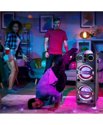 Bluetooth PA Loudspeaker Karaoke Entertainment System, Active Powered Speaker with Flashing DJ Party Lights
